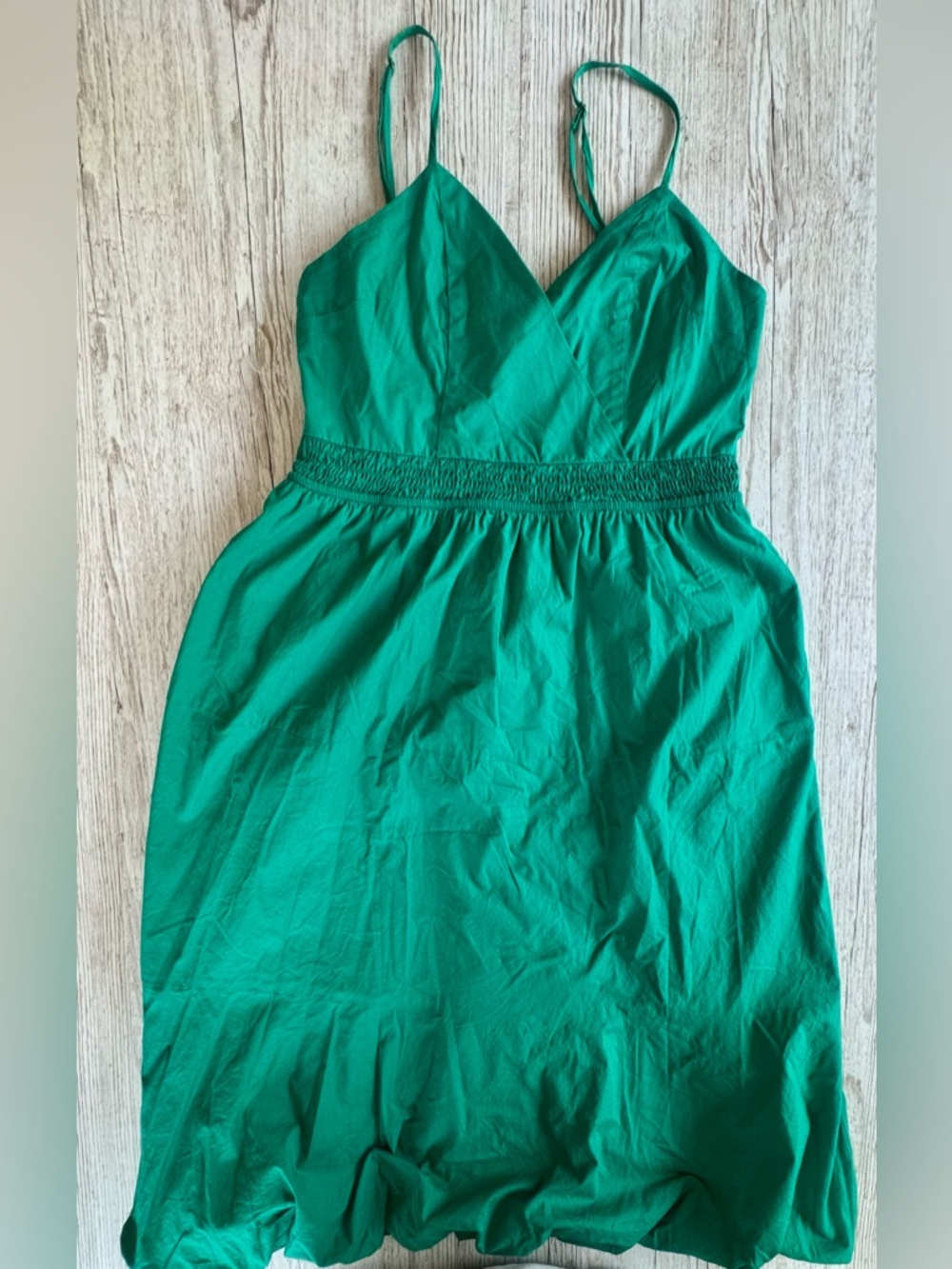 Monteau Los Angeles Bubble Hem Green Midi Dress Spaghetti Straps with Pockets L - Picture 15 of 16